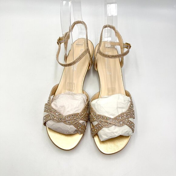 6.5W 6.5 WIDE WIDTH‎ Touch Ups Lena Champagne Gold Low Wedge Dress Sandals Shoes - Picture 3 of 15
